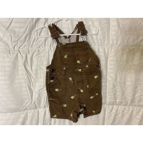 GREEN DOG BOYS OVERALLS BIBOVERALLS BROWN GUITARS SIZE 12M 12 MONTHS - Picture 1 of 2